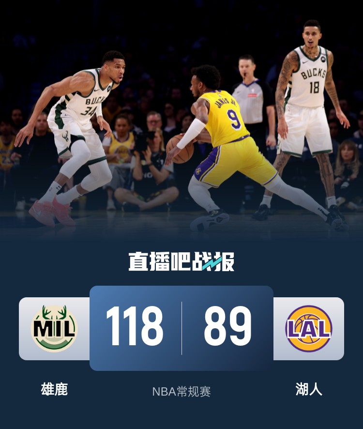 包含雄鹿主场痛宰对手，全队士气高涨的词条